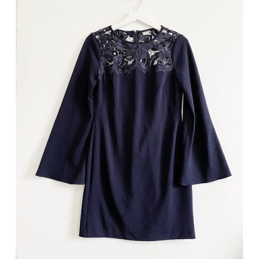 Lauren Ralph Lauren Lace Yoke Navy dress,  Size 2 - Picture 3 of 11